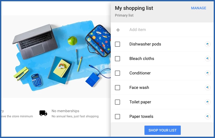 Google Express Shopping List