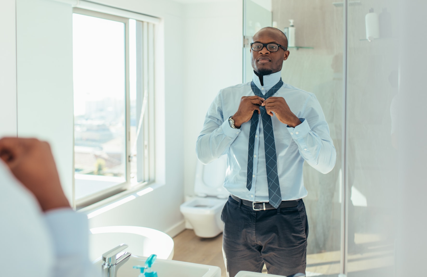 Man Getting Dressed for Work