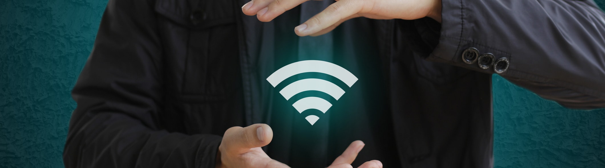 hands with WiFi icon