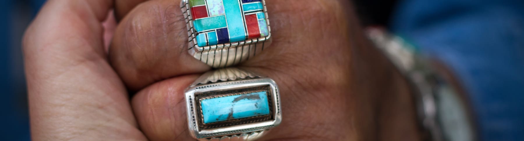 Hand with Native American turquoise rings