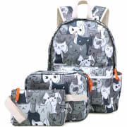 Kemy's via Amazon offers their Kemy's 3-Piece Backpack Sets in several styles (Gray Cat pictured) from $44.99. Coupon code "30IIIISB" drops the starting price to $31.49