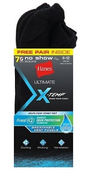 Hanes Men's Ultimate X-Temp FreshIQ No-Show Socks 7-Pack for $6 + free shipping