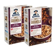 PepsiCo via Amazon cuts 30% off of Quaker Simply Granola Oats, Raisins, Honey, and Almonds 28-oz. Cereal 2-Pack, using the clippable coupon on the product page