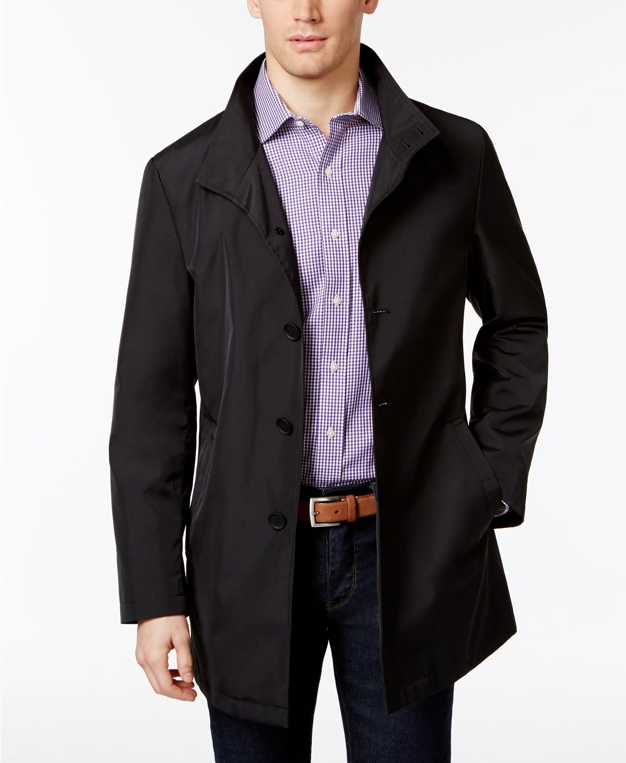 Calvin Klein Men's Slim Fit Solid Raincoat for $49 + pickup at Macy's