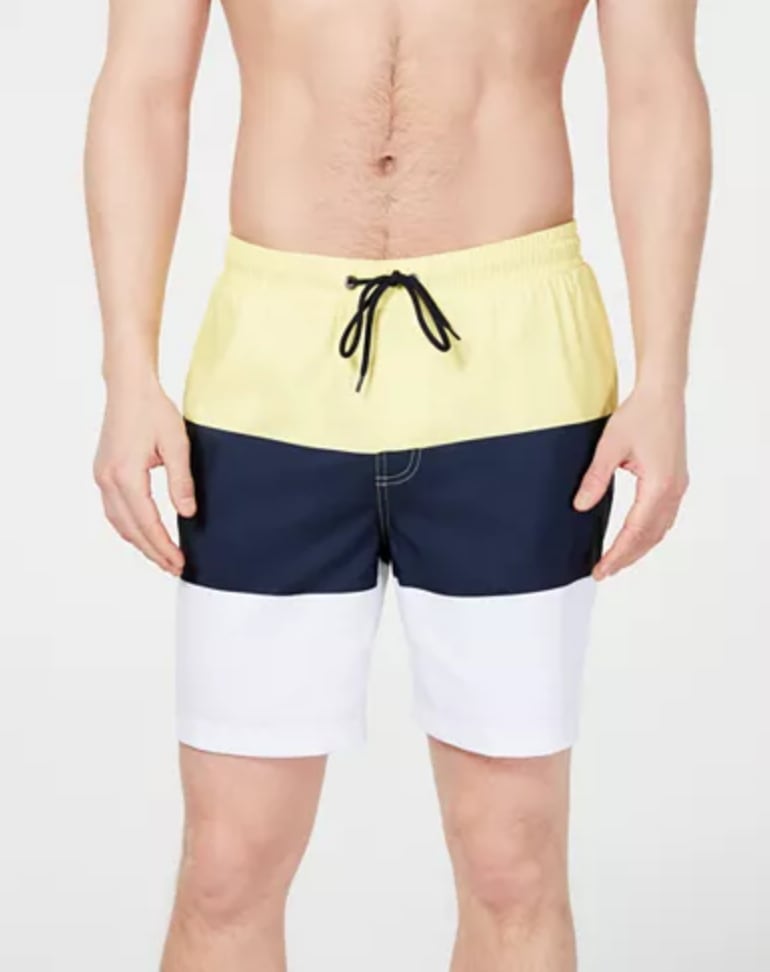 Club Room Men's Colorblocked 7" Swim Trunks for $16 + pickup at Macy's