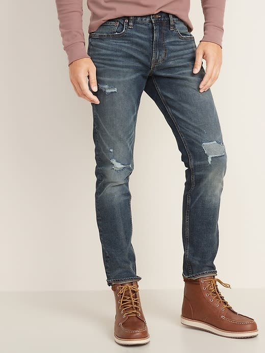 Old Navy Men's Relaxed Slim Built-In Flex Distressed Jeans for $19 + pickup at Old Navy