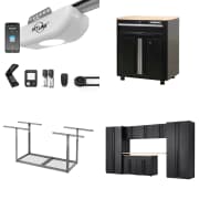 Garage Storage and Door Openers at Home Depot. Save on garage cabinet systems, cabinets, workbenches, shelving units, door openers, and more.