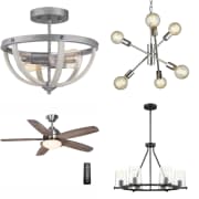 Ceiling Fans and Lighting at Home Depot. Save up to $50 off a range of ceiling fans (from $85), up to $50 on indoor lighting, and up to $30 off outdoor lighting.