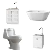 Toilets, Laundry Sinks, and Bath Tubs at Home Depot. Laundry sinks start at $191, toilets at $199, and bath tubs at $599.