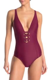Mossimo Women's Splash Plunge Lace-Up One-Piece Swimsuit. That's a savings of $24 off list price.