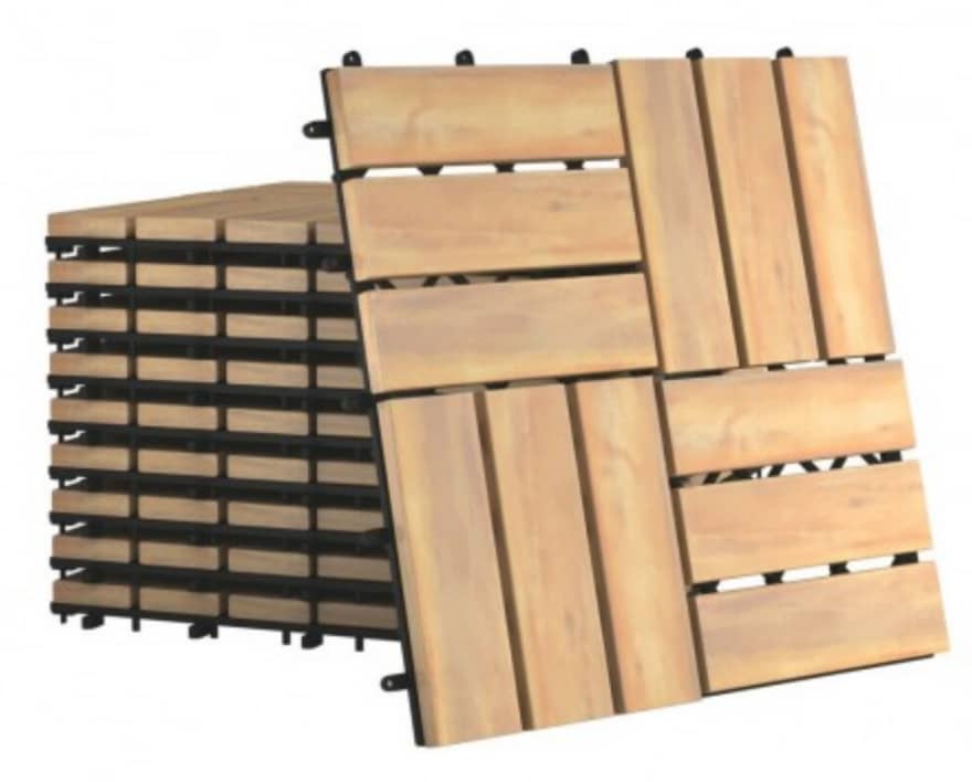 Costway 12" Acacia Wood Interlocking Check Deck Tiles 10-Pack for $49 + free shipping