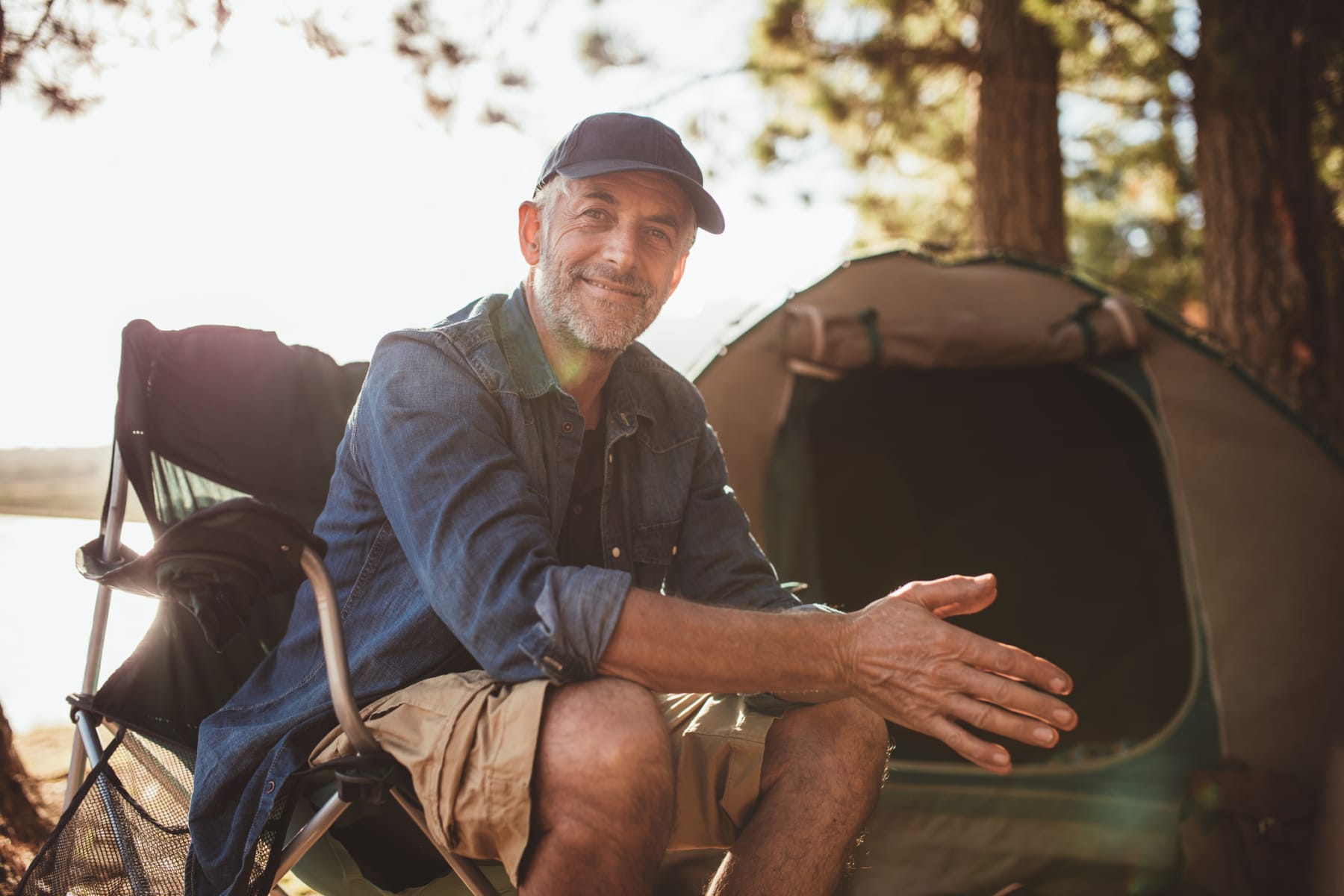 senior man camping