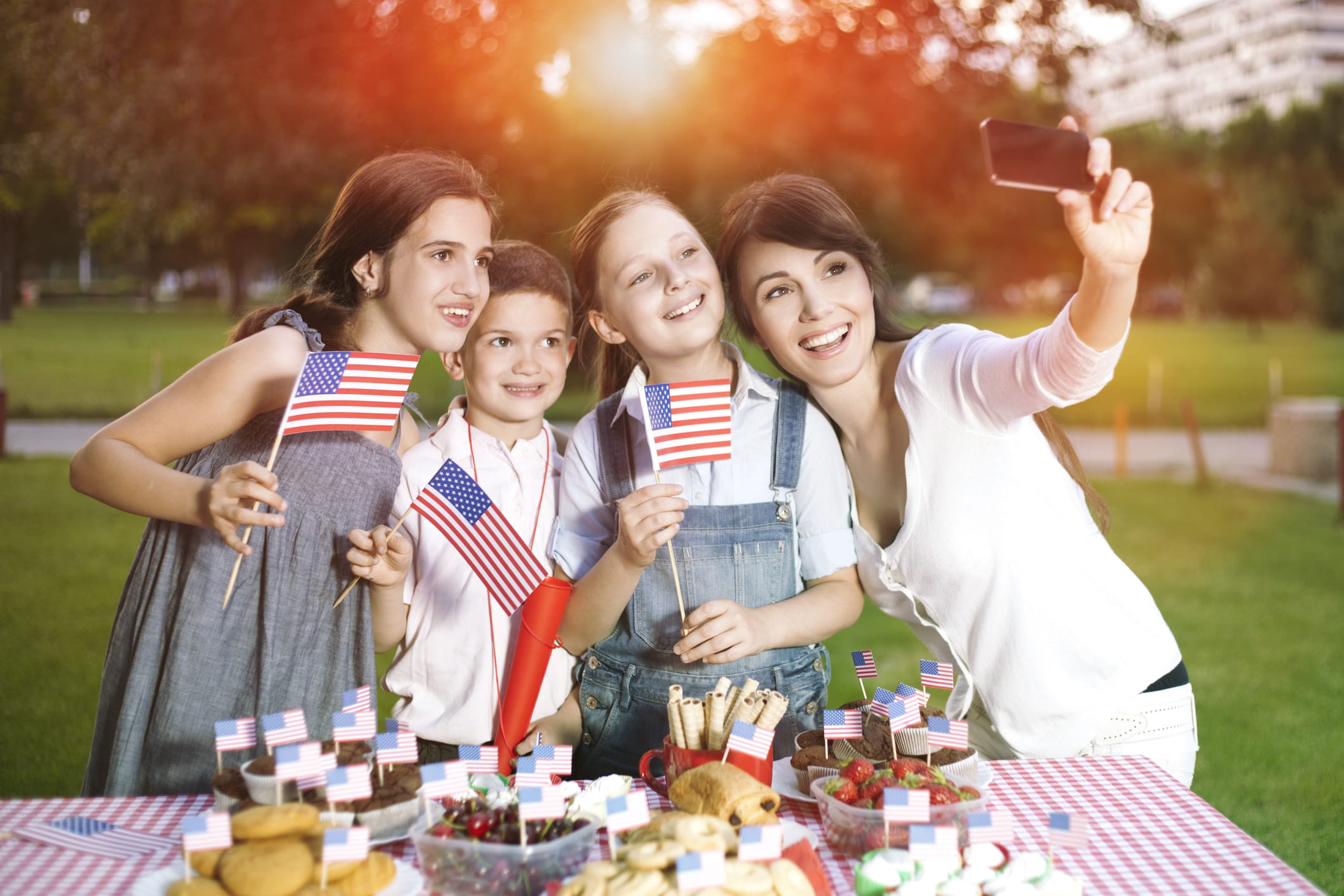 family at patriotic picnic