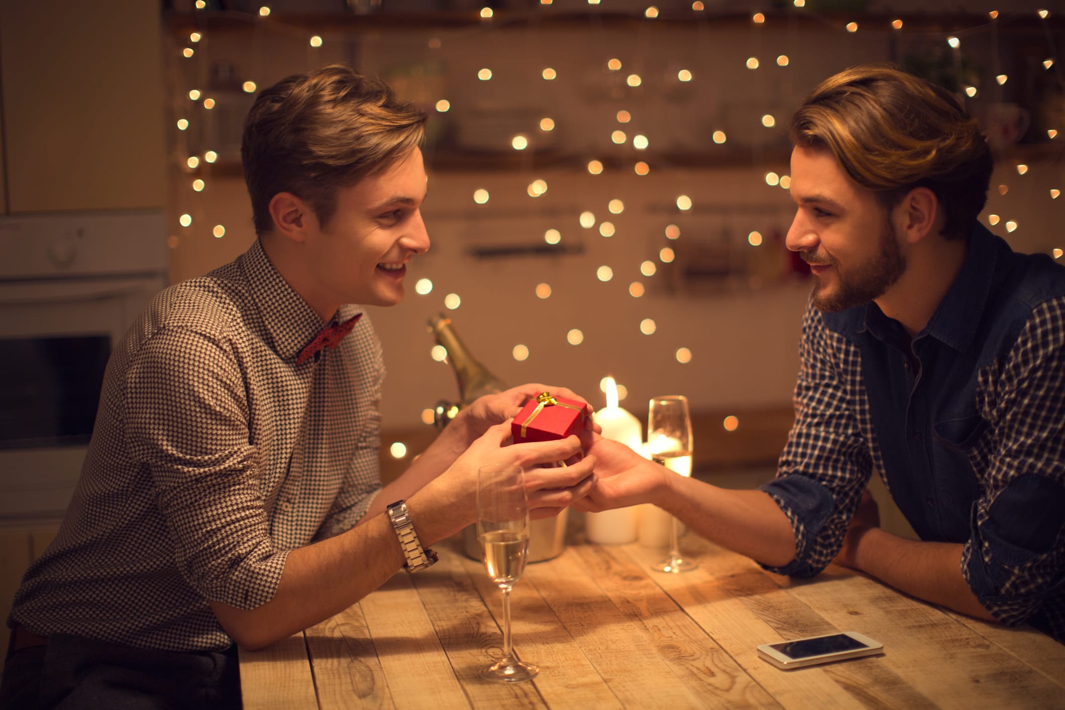 couple exchanging gift
