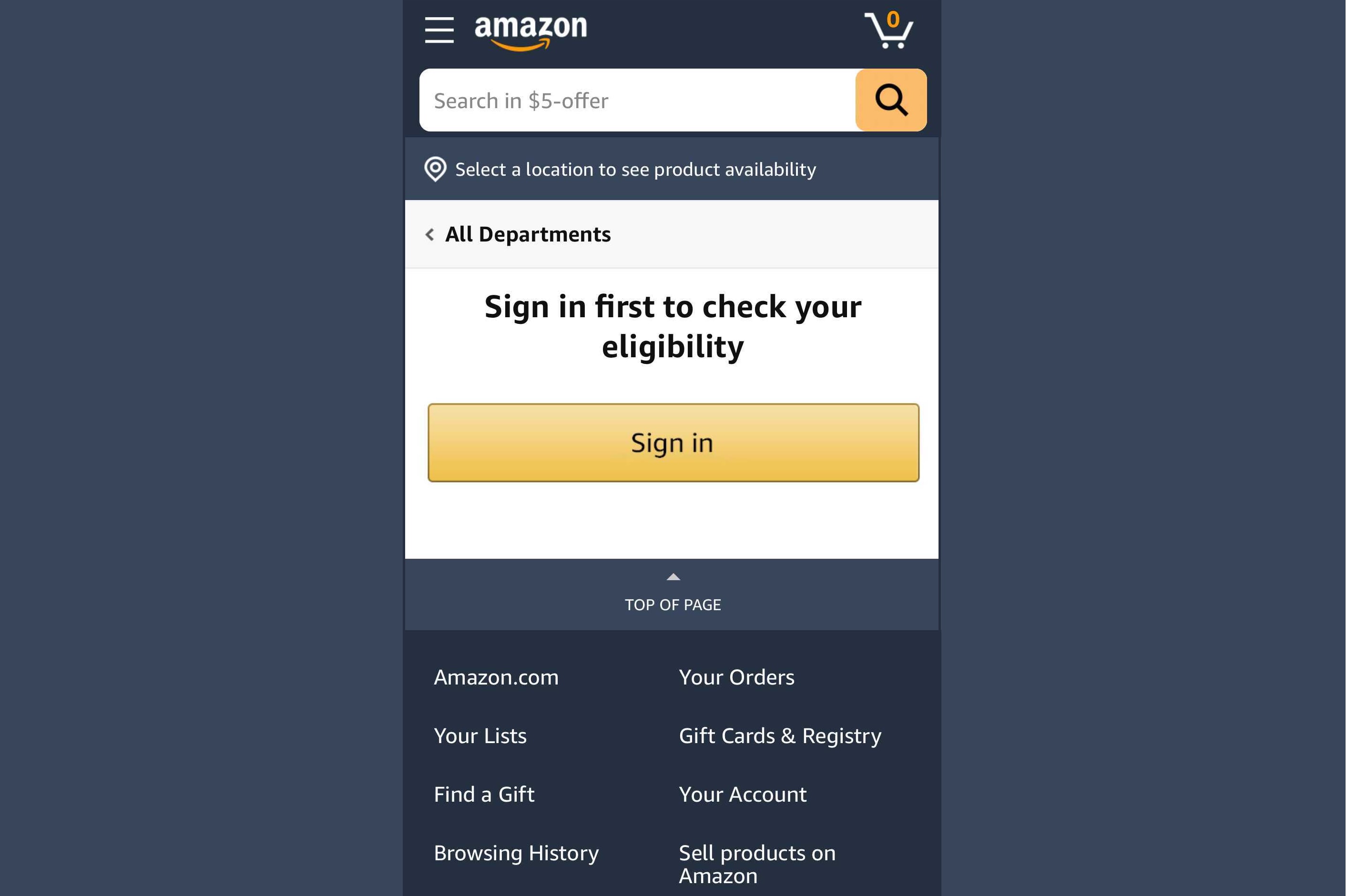 Amazon sign-in screen