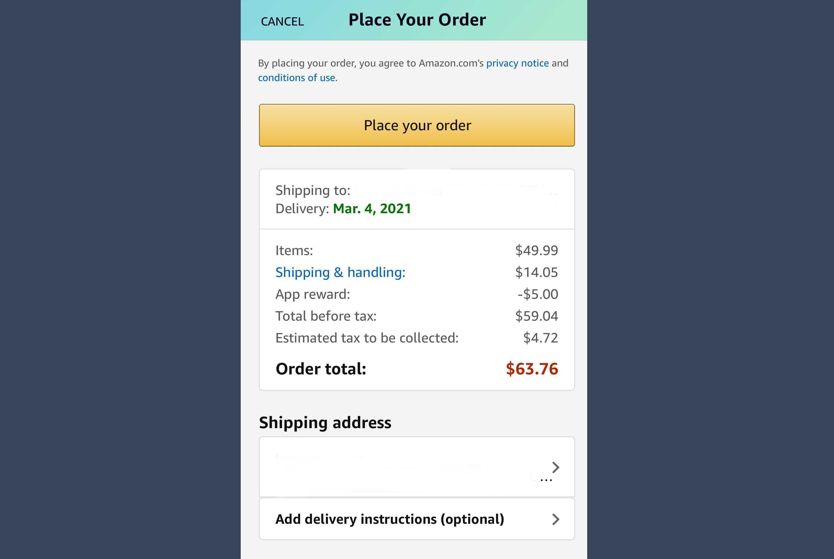 Amazon order screen