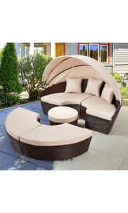 Rattan Outdoor Round Daybed w/ Retractable Canopy. That's the best deal we could find for a daybed in this style (with the foot stool in the center) by $98.