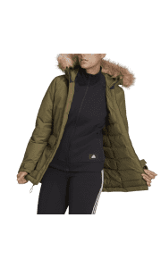 adidas Women's Utilitas Hooded Parka. You'd pay the full $160 directly at adidas. Use coupon code "ADIDASAPPAREL40" to get this price in Focus Olive.