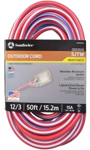 Southwire 50-Foot 12/3 Extension Cord w/ Lighted End. That's about half the next best we could find.