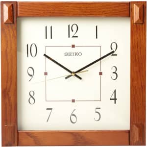 Seiko 13" Square Medium Brown Wooden Wall Clock for $95