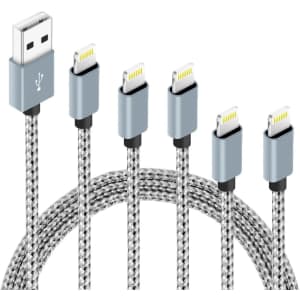 Braided iPhone Lightning Cable Charger Cord 5-Pack for $8