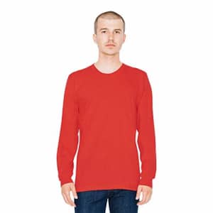 American Apparel Men's Fine Jersey Crewneck Long Sleeve T-Shirt, Red, Small for $11