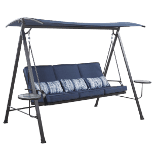 Living Accents 3-Person Swing with Tables for $250 Living Accents 3-Person Swing with Tables for $250