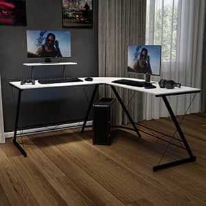 Flash Furniture Corner Desk - White/Black Space Saving L-Shaped Gaming Desk with Monitor Shelf - for $141 Flash Furniture Corner Desk - White/Black Space Saving L-Shaped Gaming Desk with Monitor Shelf - for $141
