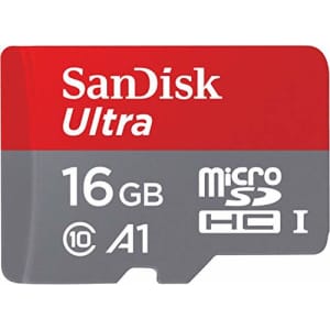 SanDisk 16GB Ultra microSDHC UHS-I Memory Card with Adapter - 98MB/s, C10, U1, Full HD, A1, Micro for $12