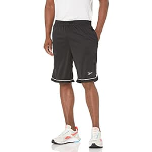 Reebok Men's Standard Workout Ready Shorts, Black/White, Large for $11