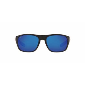 Costa Del Mar Men's Tico Polarized Rectangular Sunglasses, Matte Black/Blue Mirrored for $269