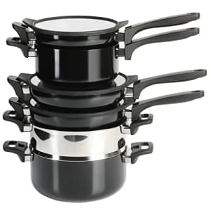Kenmore Elite Grayson Stackable Platinum Nonstick Forged Aluminum Induction Cookware Set, 9-Piece, for $143
