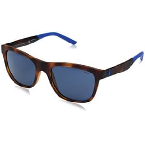 Polo Ralph Lauren Men's PH4120 Square Sunglasses, Yellow Havana/Blue, 55 mm for $85