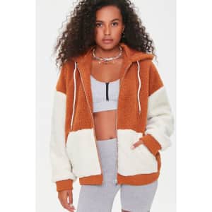 Forever 21 Women's Colorblock Faux Shearling Hooded Jacket for $13