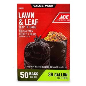 Ace 39-Gallon Lawn & Leaf Flap Tie Trash Bags 50-Pack for $11 for members
