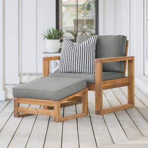 Walker Edison Sorrento Modern Acacia Wood Side Chair / Ottoman Set for $405