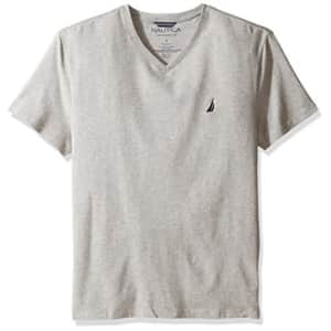 Nautica Men's Short Sleeve Solid Slim Fit V-Neck T-Shirt, Grey Heather, Large for $17