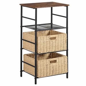 VECELO Industrial Side/End Table Nightstand with 2 Wicker Basket Storage, Printer Shelf Telephone for $71 VECELO Industrial Side/End Table Nightstand with 2 Wicker Basket Storage, Printer Shelf Telephone for $71