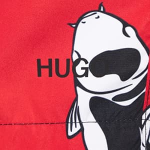 HUGO Men's Standard Swim Trunks, red/Black/White Fish, XXL for $24