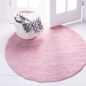 Unique Loom Trellis Frieze Collection Lattice Moroccan Geometric Modern Pink Round Rug (4' 0 x 4' 0) for $44