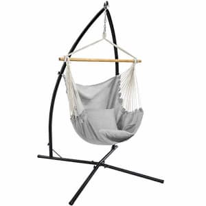SONGMICS Hammock Chair with Stand, Large Swing Chair with 2 Cushions, Hanging Chair Stand, Holds up for $130 SONGMICS Hammock Chair with Stand, Large Swing Chair with 2 Cushions, Hanging Chair Stand, Holds up for $130