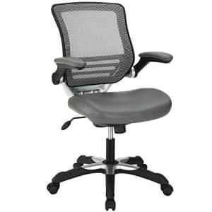 Modway Edge Mesh Back and White Vinyl Seat Office Chair With Flip-Up Arms - Computer Desks in Gray for $161
