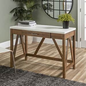 Walker Edison WE Furniture Rustic Farmhouse Wood Computer Writing Desk Office, 46 Inch, Walnut Brown, White Marble for $166