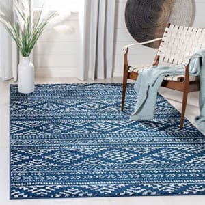 Safavieh Tulum Collection TUL272N Boho Moroccan Distressed Area Rug, 3' Square, Navy/Ivory for $83