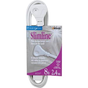 Woods SlimLine 8-Foot Indoor Flat Plug Extension Cord for $4