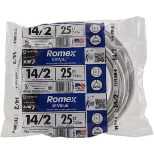 Southwire Romex SIMpull 25-Foot 14/2 NM-B Indoor Electrical Copper Wire for $18