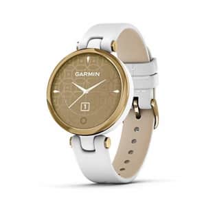 Garmin Lily, Small GPS Smartwatch with Touchscreen and Patterned Lens, Light Gold with White for $250