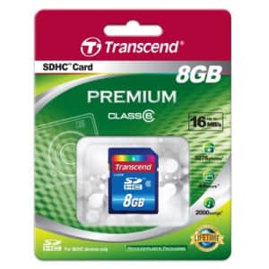Transcend 8 GB Class 6 SDHC Flash Memory Card TS8GSDHC6 for $42