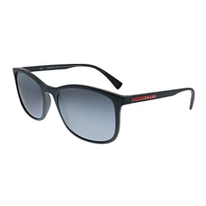 Prada Linea Rossa Lifestyle PS 01TS UFK07H Grey Rubber Plastic Rectangle Sunglasses Grey Mirrored for $170