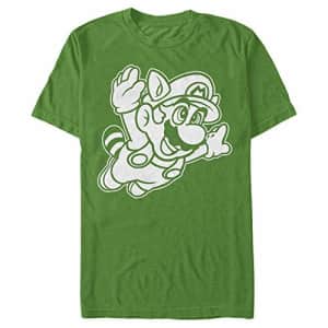 Nintendo Men's Super Mario 3 Raccoon Fly Line Art T-Shirt, Kelly, Small for $15